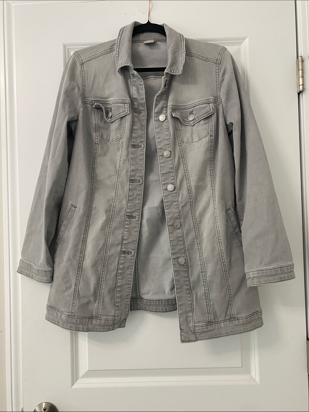 Chico's Light Gray Long Denim Jacket